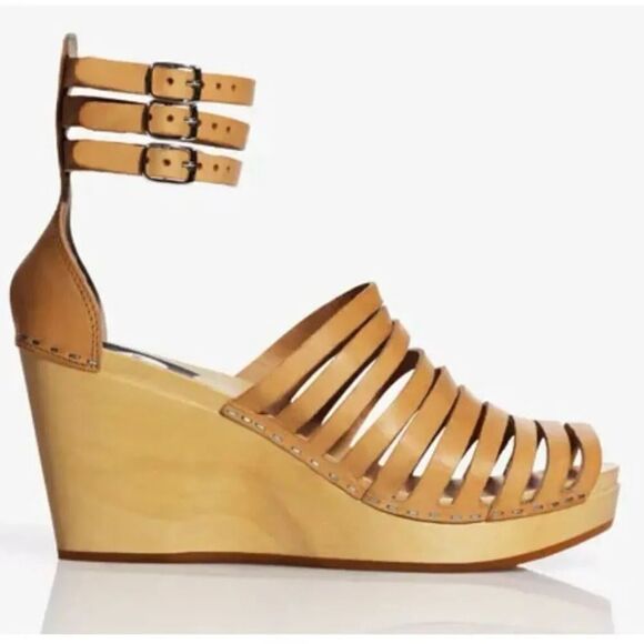 SWEDISH HASBEENSLeather Sandals Clogs Wood Triple Ankle StrapSize 40, US 9